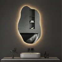 WDWRITTI Badspiegel Badezimmerspiegel mit Beleuchtung Wandspiegel Led Touch Wandschalter (Spiegel Bad, 3Lichtfarben, Helligkeit dimmbar, Memory), 3000K/4000K/6500K, IP44