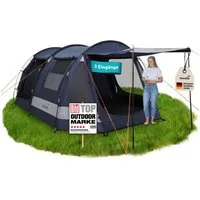 Skandika Tunnelzelt Kambo 6 Sleeper Protect, schwarze Schlafkabine, Tragetasche, Personen: 6 (Separater Eingang zur Schlafkabine, Haken für Lampenaufhängung), eingenähter Zeltboden, Moskitonetz an Eingang, Schlafkabine, Fenster