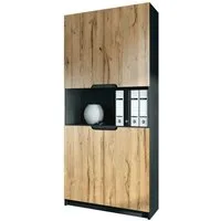 Vladon Aktenschrank Logan V2 (Aktenschrank, mit Soft-Close Funktion) Schwarz matt/Eiche Natur (82 x 185 x 37 cm)