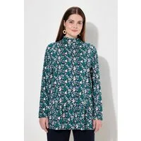 Ulla Popken Longshirt Longshirt Blüten Stehkragen Langarm Biobaumwolle