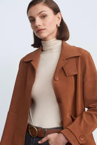 Damen Kunstsuede Knopfjacke