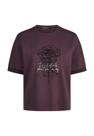 Marc Aurel - Shirt mit Rosenapplikationen plum - Gr. - 34