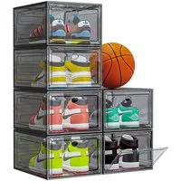 POPOLIC Schuhkiste 6/9/10 Stück Schuhboxen stapelbar Schuhboxen aus klarem Kunststoff (Hartplastik Schuhbox mit Deckel, 6 St., Schuhorganisatoren mit Magnettür für Größe 46 - Hartplastik), faltbar und stapelbar, für Stöckelschuhe,Pumps, Schuhaufbewah