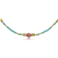 Made by Nami Perlenkette Damen Halskette Bunt Perlen Edelstein verstellbar wasserfest Boho-Stil, aus Edelstein – Sommerlich – mit Verlängerung – für empfindliche Haut