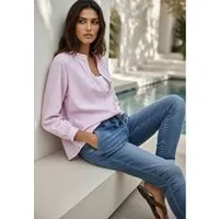 Andijamo-Fashion Hemdbluse RIVIERA STRIPE Gestreifte Baumwollbluse mit kleinem Stehkragen
