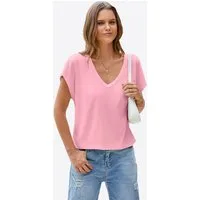Imily Bela T-Shirt Damen Cropped Tiefer V-Ausschnitt Kurzarm Sommer Casual Basic (Packung, 1-tlg., 1per-Pack) mit Fledermausärmel Locker