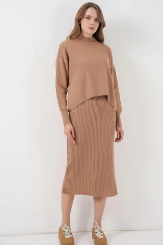 Halb-Halskragen Pullover & Rock Strick Set