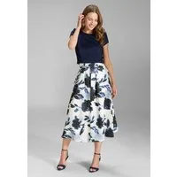 SWING Chiffonbluse - Oberteil aus Scuba mit kurzen Ärmeln Figurbetonte Passform