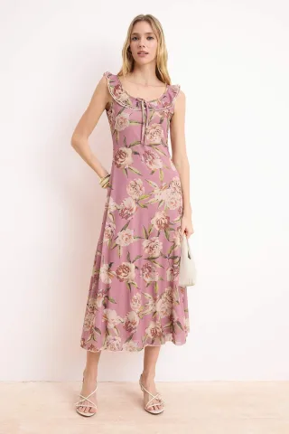Ärmelloses, geblümtes Midikleid für Damen, lässig/alltagstauglich, A-Linie