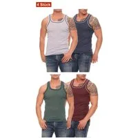 Cocain underwear Unterhemd Farbiges Herren Unterhemd Feinripp Vollachsel Baumwolle Hemd bunt (Packung, 4-St) produziert in Europa, farblich abgesetzte Träger und Halsausschnitt