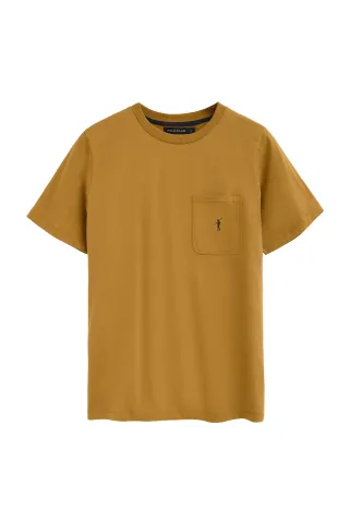 T-Shirt senfgelb mit Brusttasche und Rigby Go Logo