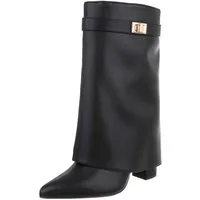 Ital-Design Elegante Stiefeletten mit umgeschlagenem Schaft für Damen High-Heel-Stiefel (90169667) Blockabsatz Stiefel in Schwarz