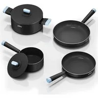 HOMELUX Topf-Set Induktions Töpfe Set 6-Teilig Antihaftbeschichtung Kochtopfset, Aluminium (Set, 6-tlg., 2 Töpfe mit Glasdeckel + 2 Pfanne), Induktionsgeeignet