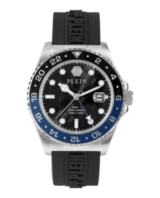 Philipp Plein Hyper $port GMT 44mm Herrenuhr Silikonarmband schwarz Edelstahlgehäuse silber