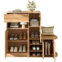 Refined Living Schuhschrank Schuhmöbel mit Sitzbank, Schuhkommode, Flurschrank mit Stauraum (130 × 35 × 110,5 cm, mit 1 Schublade, 5 Türen & offenem Fach, Eingangsbereich groß, mit Kippsicherung, Schuhaufbewahrung Möbel modern, Garderobenschrank, Sta