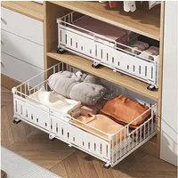 BlingBin Küchenorganizer-Set Teleskopschublade, Ausziehbare Schublade Küche Organizer Schrank, (2 Stück Erweiterbar Küchenschublade mit Kleber, 2-tlg., Produktabmessungen: 32.5-49.5L x 39B x 16.5H cm), Schubladen-Aufbewahrungsregale für Küche, Ohne B