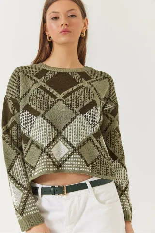 Gestreifter Crewneck-Croppedsweater