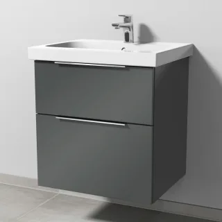 Sanipa 3way Waschtischunterbau zu Geberit iCon Light Waschtisch mit 2 Auszügen, Anthrazit-Glanz UF57379