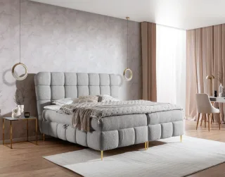 Boxspringbett Schlafzimmerbett GRAZIA 140x200cm Stoff Corbett Silbergrau