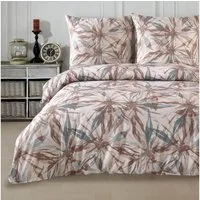 Buymax Bettwäsche Dorina, Bettgarnitur, Bettbezug Set, Renforce: 100% Baumwolle, 3 teilig, mit Reißverschluss, geblümt, Blumen, Beige Braun, 200x200 cm
