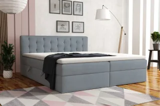 Boxspringbett Schlafzimmerbett DIAGO 160x200cm Stoff Castel Graublau