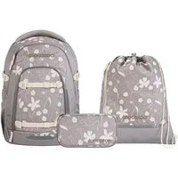 coocazoo Schulranzen Schulrucksack-Set MATE Vanilla Bloom 3-teilig (3-teilig), ergonomisch, Körpergröße: 135 - 180 cm, Easy-Grow-System