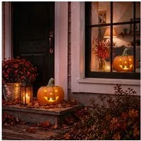 matches21 HOME & HOBBY Dekofigur Kürbis-Laterne als LED Halloween-Deko Windlicht in 22x20 cm, Gruseliger Jack-O-Lantern Deko-Kürbis als innen außen Herbst-Deko