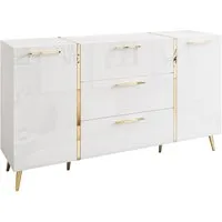 Lookway Kommode ONYX goldene Beine Hochglanz Push-Open / Goldgriffe 158 cm