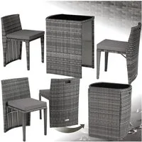 tectake Sitzgruppe Aluminium Rattanset mit Sicherheitsglasplatte, kein Aufbau, (Loungeset Hamburg, 3-tlg., für Außen in Grau), wetterfest und UV-beständig, zusammenschiebbar, pflegeleicht