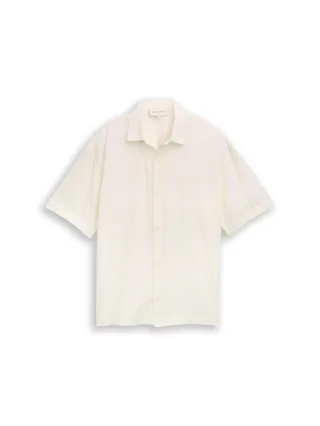 Denim Tom Tailor - Loose Fit Kurzarmhemd aus Baumwolle wool white - Gr. - M