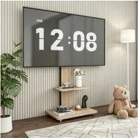 MODFU TV-Ständer Höhenverstellbarer TV-Regal mit Ablagefach, (Mobiler TV-Wagen für 32-75 Zoll, feststellbare Rollen und natürliche Oberfläche, TV Board B60/T40 cm)