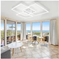ZMH LED Deckenleuchte Wohnzimmer Dreifaches Quadratisches Design Kristall Innen Lampe 82W, Dimmbar mit Fernbedienung, LED fest integriert, warmweiß-kaltweiß, LED fest integriert