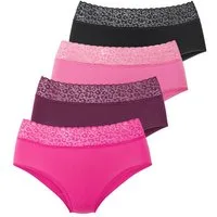 LASCANA Taillenslip (4er Pack) aus elastischer Baumwolle mit Leo-Spitze am Bund
