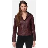 Tazzio Lederjacke F503 Damen Leder Jacke im Biker Look mit abnehmbarer Kapuze