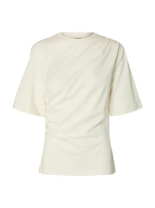 selected men - T-Shirt mit Raffung beige - Gr. - XS