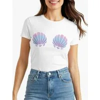 MoonWorks Print-Shirt Damen T-Shirt Meerjungfrau Muschel BH Fasching Karneval Mermaid Nixe mit Print