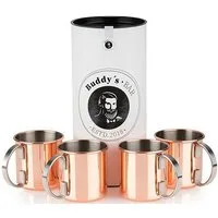 Buddy's Becher Buddy´s Bar, 4-tlg., Edelstahl, Moscow Mule Becher, 450 ml, hochwertiger Edelstahl, Kupfer Poliert