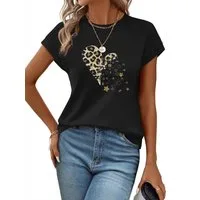 PYLIKE Kurzarmbluse Damen bequemes Sommer Kurzarm Carmenshirt Locker Liebe Print Modische Outfits Business Strand Urlaub Blusen Kleidung