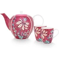 PiP Studio Teeservice Flower Festival Teeset large dark pink Set3, Porzellan, Set/3 Tea Set Large Flower Festival Dark Pink