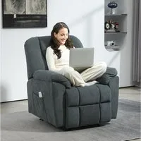 HOMCOM Relaxsessel Fernsehsessel mit Liegefunktion Wärmefunktion (Liegesessel mit Seitentasche Fußteil, 1-St., Massagesessel), mit USB-Anschlüsse TV Sessel für Wohnzimmer Dunkelgrau