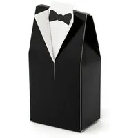 partydeco Geschenkbox, Geschenkbox für Gastgeschenke 5x3x9,5cm Bräutigam 10 Stk Schwarz Weiß
