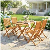 Outsunny Garten-Essgruppe Akazienholz Klappbar Tisch mit 4 Klappstühlen Gartenset, (Sitzgruppe, 5-tlg., Gartenmöbel Set), für Garten Balkon Naturholz