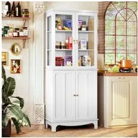 HOLTICO Hochschrank Freistehender küchenschränke mit Glastür, Glasküchenschrank, 183 cm (1-St) klassischer hoher Schrank mit Glastür und verstellbaren Regalen
