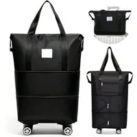 AKKEE Reisetasche Erweiterbare Gepäcktasche wasserabweisend mit 4 Rollen, Faltbare Duffle-Tasche, 26-54L