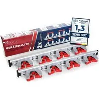 Garlavie Halterung Gerätehalter mit 4 Haltern und 5 Haken (45cm), (flexible Besenhalterung Wand für mehr Ordnung, 2-tlg., Premium Besenhalter und Gartenwerkzeug Halterung)