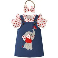 Gluckids Strampler Baby Mädchen Strampler Set, Tierdruck Bodys + Trägerkleid + Stirnband (3-tlg) Baumwoll Bodysuit für Neugeborene, Kurzarm Baby-Set, Sommer & Herbst
