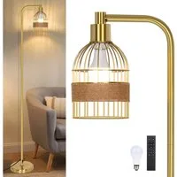 MUPOO Stehlampe Gold Stehlampe Wohnzimmer Dimmbar,mit Glühbirne & Fernbedienung, 10 Stufen dimmbar, LED wechselbar, Fußschalter,mit E27 Glühbirne 6w,für Schlafzimmer Wohnzimmer Büro