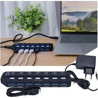 Casativo USB-Verteiler USB 3.0 Hub aktiv 7-fach USB Verteiler mit Netzteil bis 900 mA/Port, 7 Ports einzeln schaltbar/Aktiver Betrieb-Netzteil/ 5 GBit/s USB 3.0