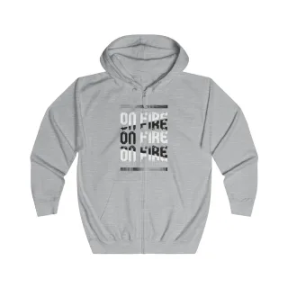 COVRZ Unisex Kapuzenjacke mit durchgehendem Reißverschluss – markantes Grafikdesign feuerrot S