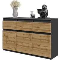 Furnica Kommode NOAH, 3 Schubladen und 3 Türen - Anthrazit Grau H75cm B120cm T35cm
